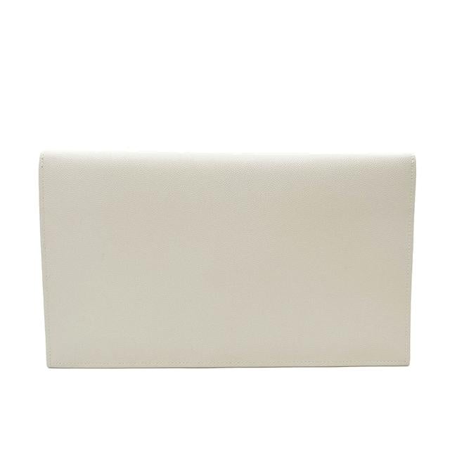 Saint Laurent Uptown Off-white Textured Leather White Canvas Clutch - photo 5