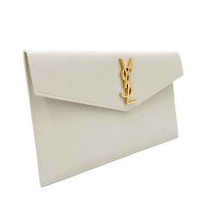 Saint Laurent Uptown Off-white Textured Leather White Canvas Clutch - photo 6
