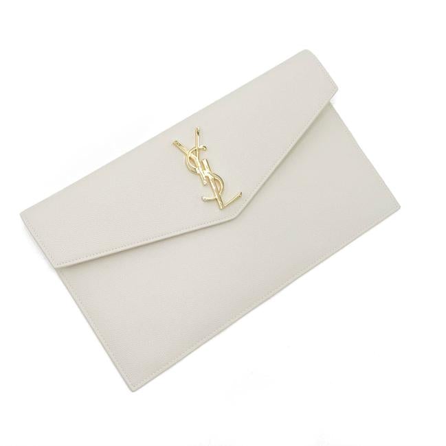 Saint Laurent Uptown Off-white Textured Leather White Canvas Clutch - photo 7