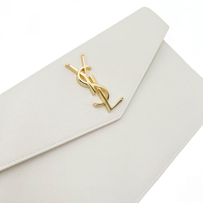 Saint Laurent Uptown Off-white Textured Leather White Canvas Clutch - photo 8