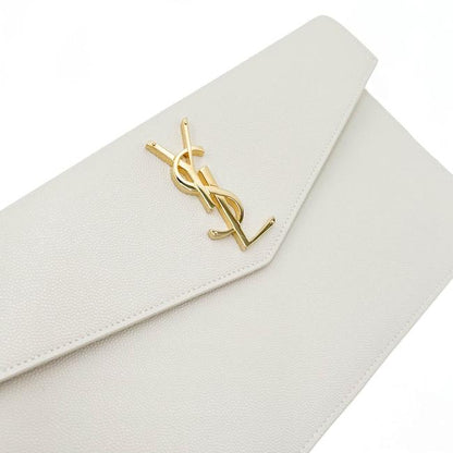 Saint Laurent Uptown Off-white Textured Leather White Canvas Clutch - photo 8