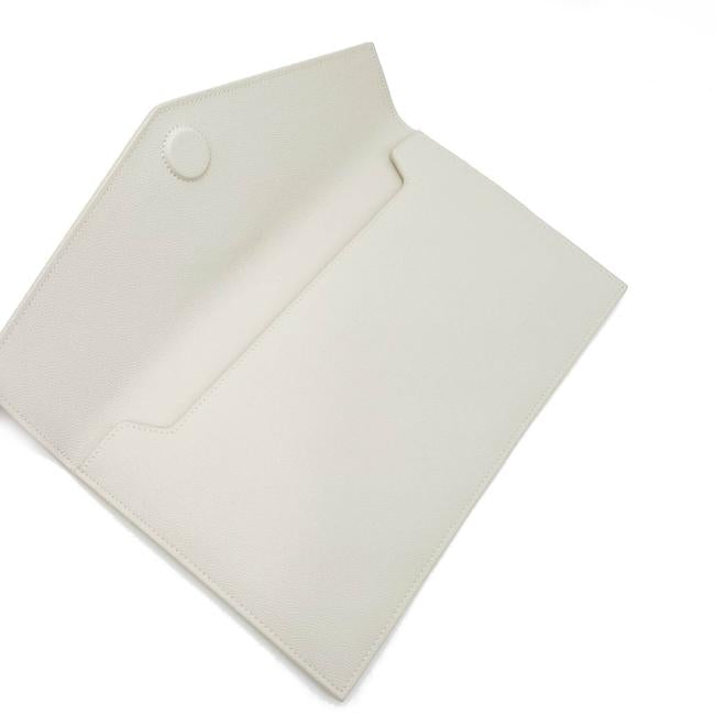 Saint Laurent Uptown Off-white Textured Leather White Canvas Clutch - photo 9