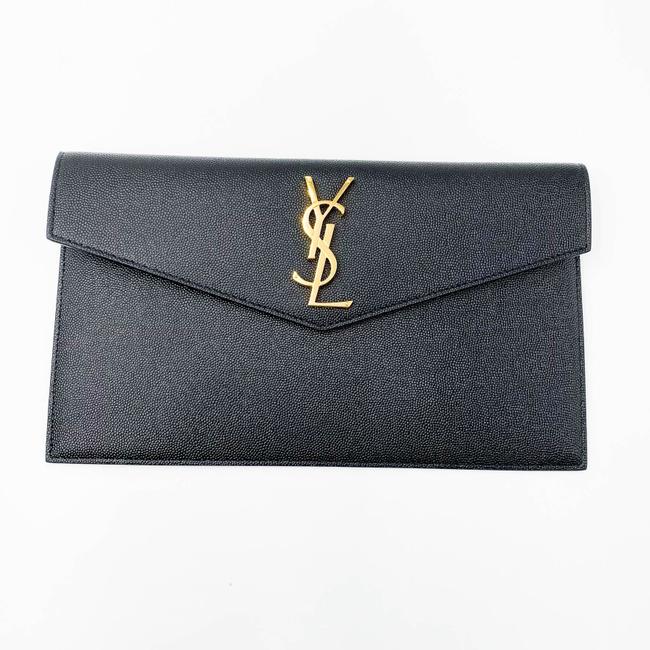 Saint Laurent Monogram Uptown Calfskin Envelope Black Leather Clutch - photo 4