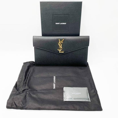 Saint Laurent Monogram Uptown Calfskin Envelope Black Leather Clutch - photo 5