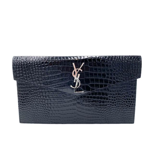 Saint Laurent Uptown Embossed Monogram Black Crocodile Skin Leather Clutch - photo 1