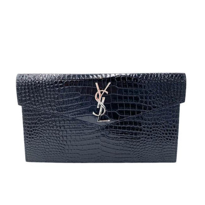 Saint Laurent Uptown Embossed Monogram Black Crocodile Skin Leather Clutch - photo 1