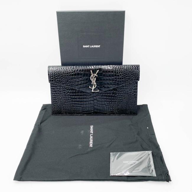 Saint Laurent Uptown Embossed Monogram Black Crocodile Skin Leather Clutch - photo 3