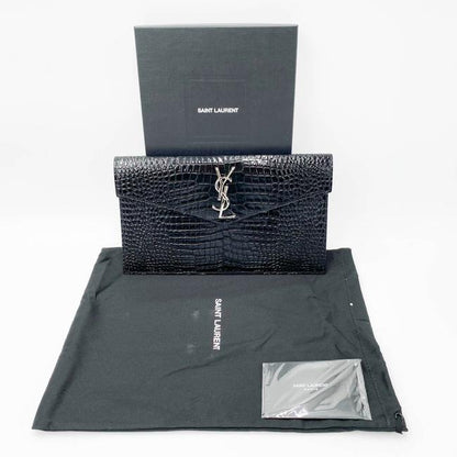 Saint Laurent Uptown Embossed Monogram Black Crocodile Skin Leather Clutch - photo 3