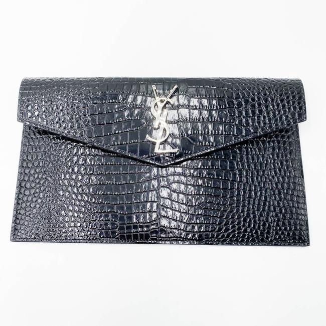 Saint Laurent Uptown Embossed Monogram Black Crocodile Skin Leather Clutch - photo 4