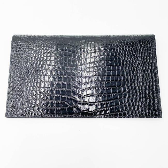 Saint Laurent Uptown Embossed Monogram Black Crocodile Skin Leather Clutch - photo 5