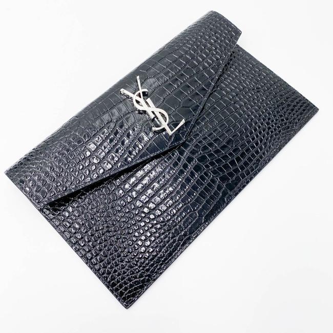 Saint Laurent Uptown Embossed Monogram Black Crocodile Skin Leather Clutch - photo 6
