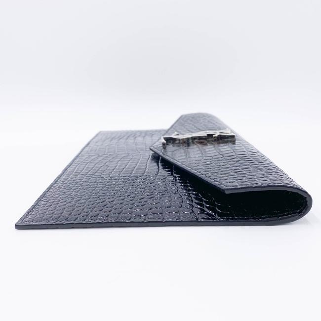 Saint Laurent Uptown Embossed Monogram Black Crocodile Skin Leather Clutch - photo 8