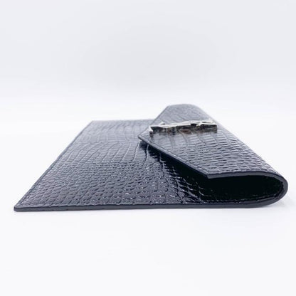 Saint Laurent Uptown Embossed Monogram Black Crocodile Skin Leather Clutch - photo 8