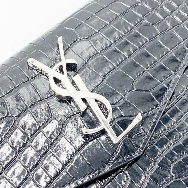 Saint Laurent Uptown Embossed Monogram Black Crocodile Skin Leather Clutch - photo 9