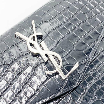 Saint Laurent Uptown Embossed Monogram Black Crocodile Skin Leather Clutch - photo 9