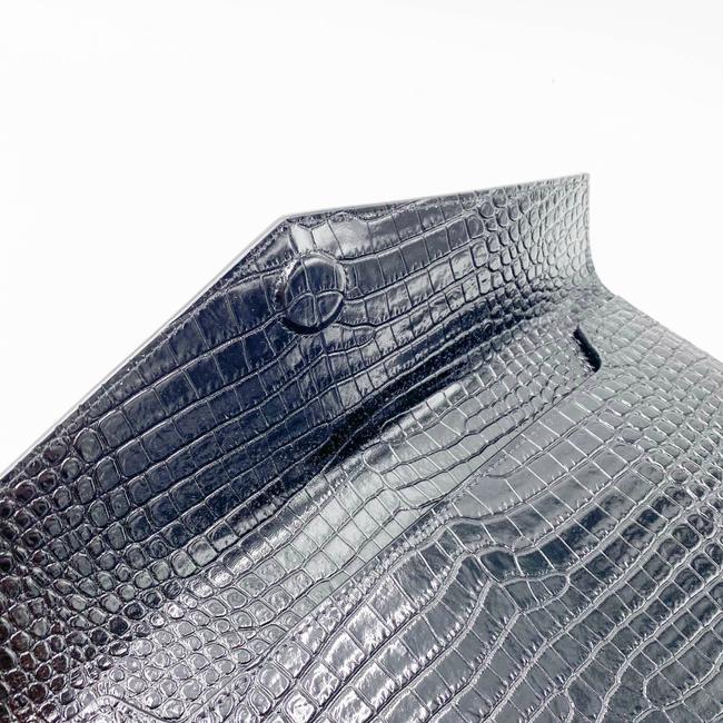 Saint Laurent Uptown Embossed Monogram Black Crocodile Skin Leather Clutch - photo 10