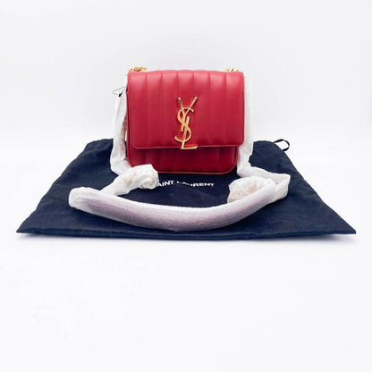 Saint Laurent Vicky Women's Small Quilted Red Leather Shoulder Bag - image 3