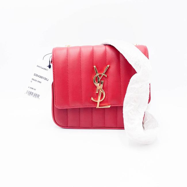 Saint Laurent Vicky Women's Small Quilted Red Leather Shoulder Bag - image 4