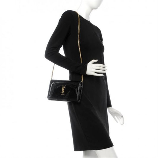 Saint Laurent Wallet on Chain Monogram Kate Monogram Ysl Black Patent Leather Shoulder Bag - photo 2