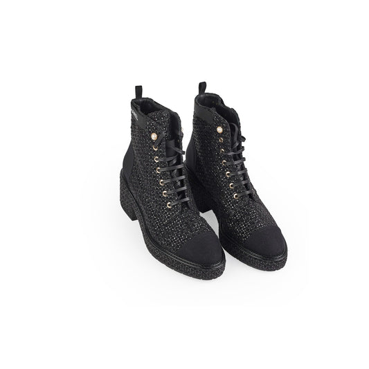 Chanel Tweed Lace-Up Boots Black Size 40.5 - photo 1