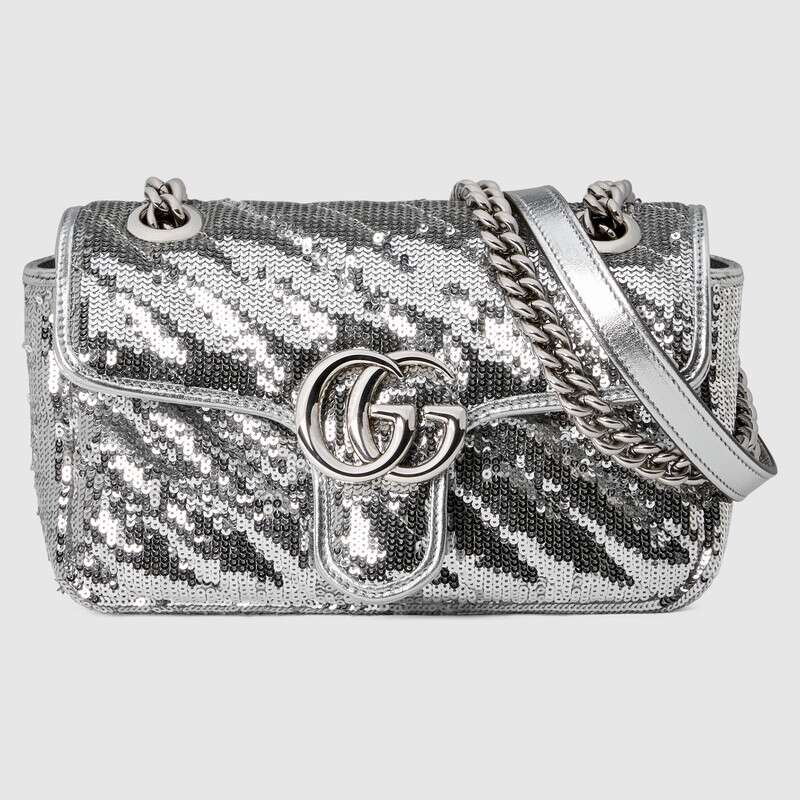 GG Marmont mini sequin shoulder bag Silver Leather - image 1