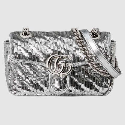 GG Marmont mini sequin shoulder bag Silver Leather - image 1