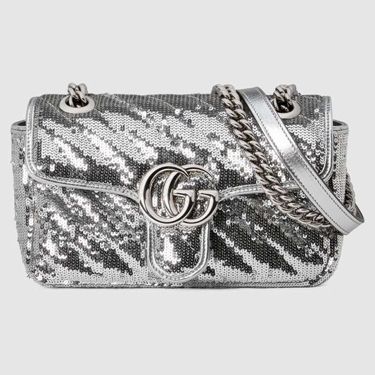 GG Marmont mini sequin shoulder bag Silver Leather - image 1