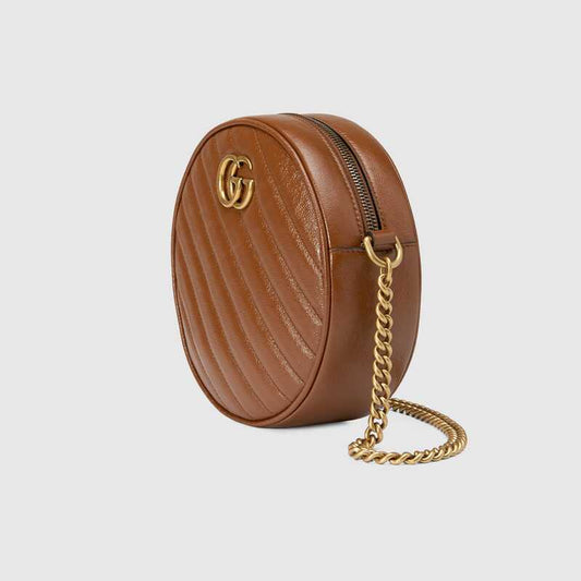 GG Marmont mini round shoulder bag brown leather - image 2